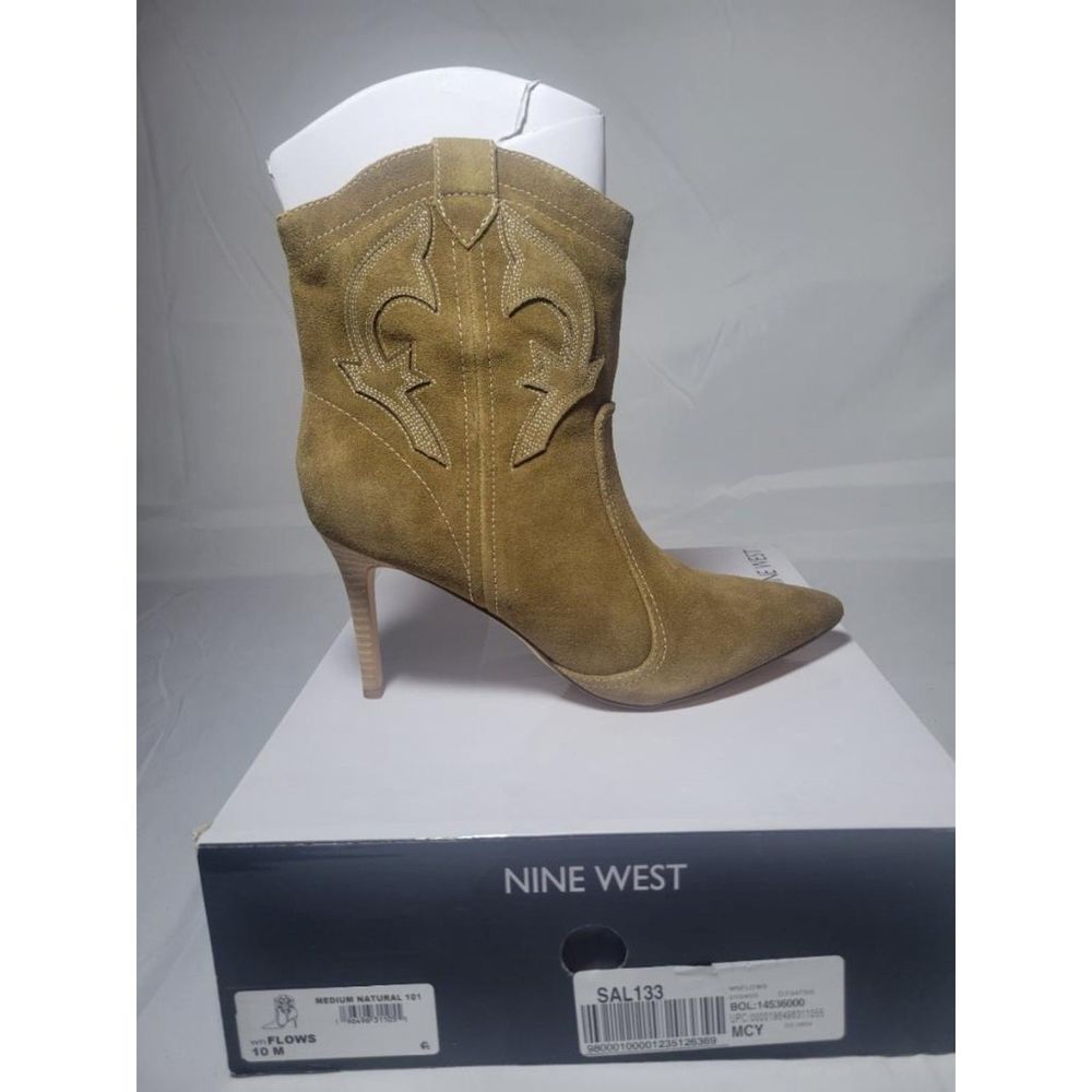 Nine West Flows Western Boot in Caramel Suede
